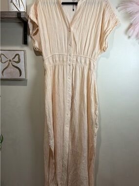 Zara Peach Button-Front Midi Dress